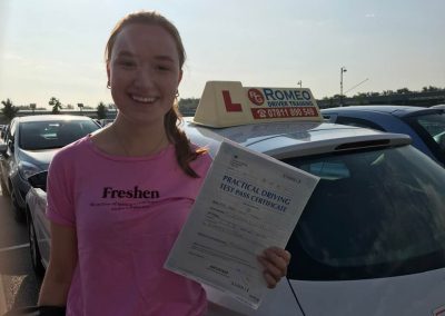 Abbie Timperley after passing their driving test with Romeo Driver Training, Chester