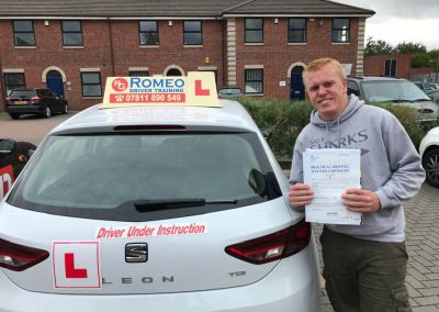 Alex Johnson after passing their driving test with Romeo Driver Training, Chester