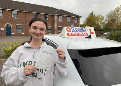 Ashleigh Stretton after passing their driving test with Romeo Driver Training, Chester