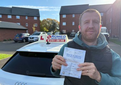 Bekim Celaku after passing their driving test with Romeo Driver Training, Chester