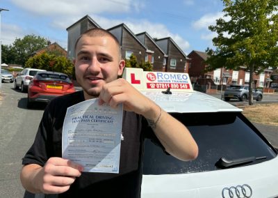 Brajan Trejda after passing their driving test with Romeo Driver Training, Chester