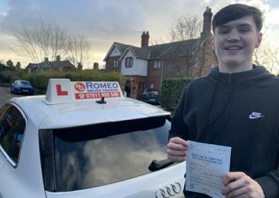 Eli Seager after passing their driving test with Romeo Driver Training, Chester