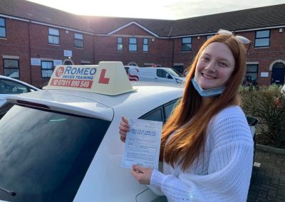 Fran Victoria after passing their driving test with Romeo Driver Training, Chester
