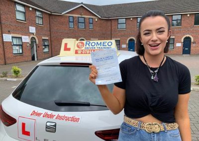 Ginny Percival after passing their driving test with Romeo Driver Training, Chester