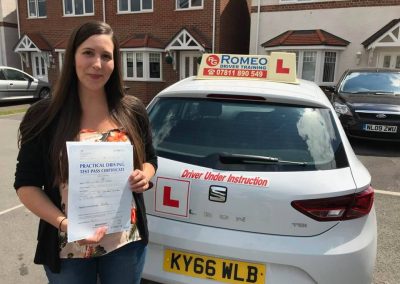 Heather Carter after passing their driving test with Romeo Driver Training, Chester