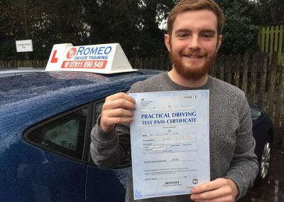 Jamie Walker after passing their driving test with Romeo Driver Training, Chester