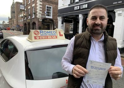 Kamil Amin after passing their driving test with Romeo Driver Training, Chester