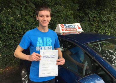 Kieran Douglas after passing their driving test with Romeo Driver Training, Chester