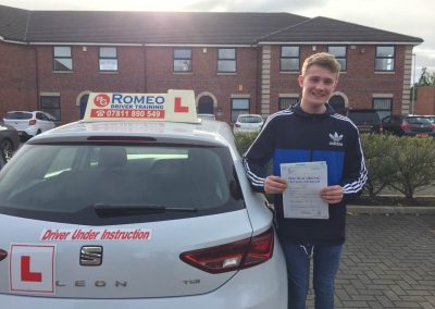 Liam Collins after passing their driving test with Romeo Driver Training, Chester