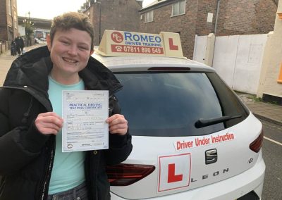 Liz Chadwick after passing their driving test with Romeo Driver Training, Chester