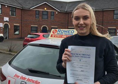 Lucy McHugh after passing their driving test with Romeo Driver Training, Chester