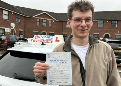 Nathan Durcan after passing their driving test with Romeo Driver Training, Chester