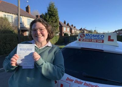 Steph Coathupe after passing their driving test with Romeo Driver Training, Chester