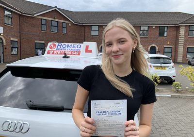 Tia Bates after passing their driving test with Romeo Driver Training, Chester