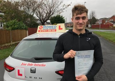 Tom Hutcheson after passing their driving test with Romeo Driver Training, Chester