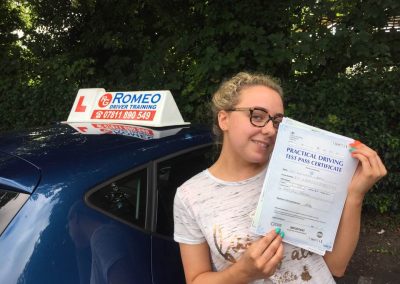 Whitney-Sherrel Bridges after passing their driving test with Romeo Driver Training, Chester